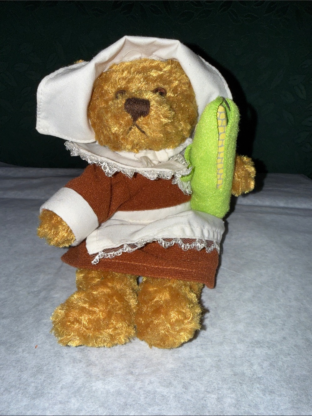 NWT Plushland Autumn Harvest Bear in Fall Theme Dress and Apron. New Condition